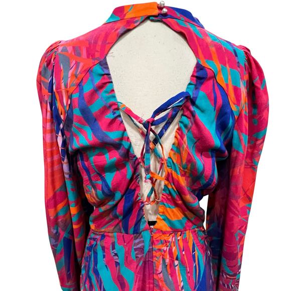 Cosel Draped Mini Dress Womens US 10 Pink Multicolor Tropical Retro Mod Colorful - Picture 6 of 14